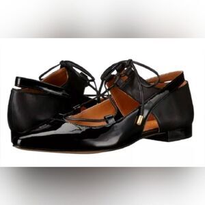 Calvin Klein Women Evalyn Ballet Flat pattern leather shiny pointy toe Black 7.5